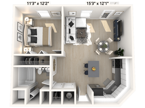 The Senator - 1 BR 1 BA Floor Plan at Alexandria of Carmel Apartments, Carmel, 46032